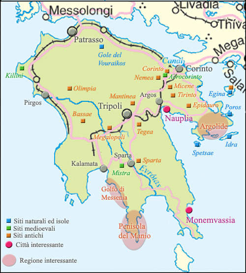 cartina del Peloponneso - mappa