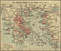 carte de la Grèce sous l'empire d'Athènes vers 450 avant JC