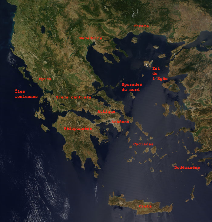 image satellite de la grèce