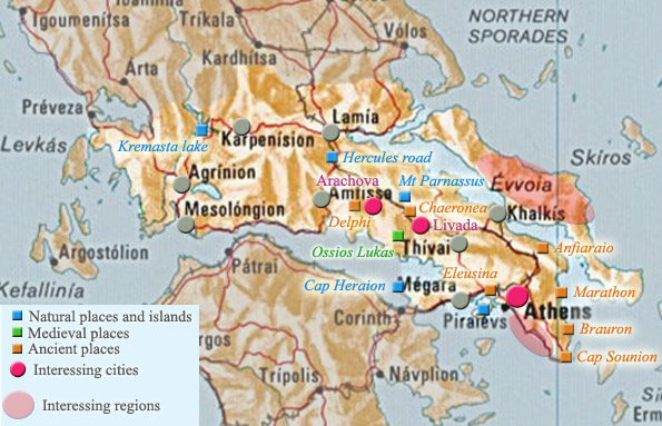 map Attica and central Greece