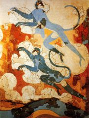 Fresque de singes bleus des fouilles de l’âge du bronze d’Akrotiri sur l’île grecque de Santorin